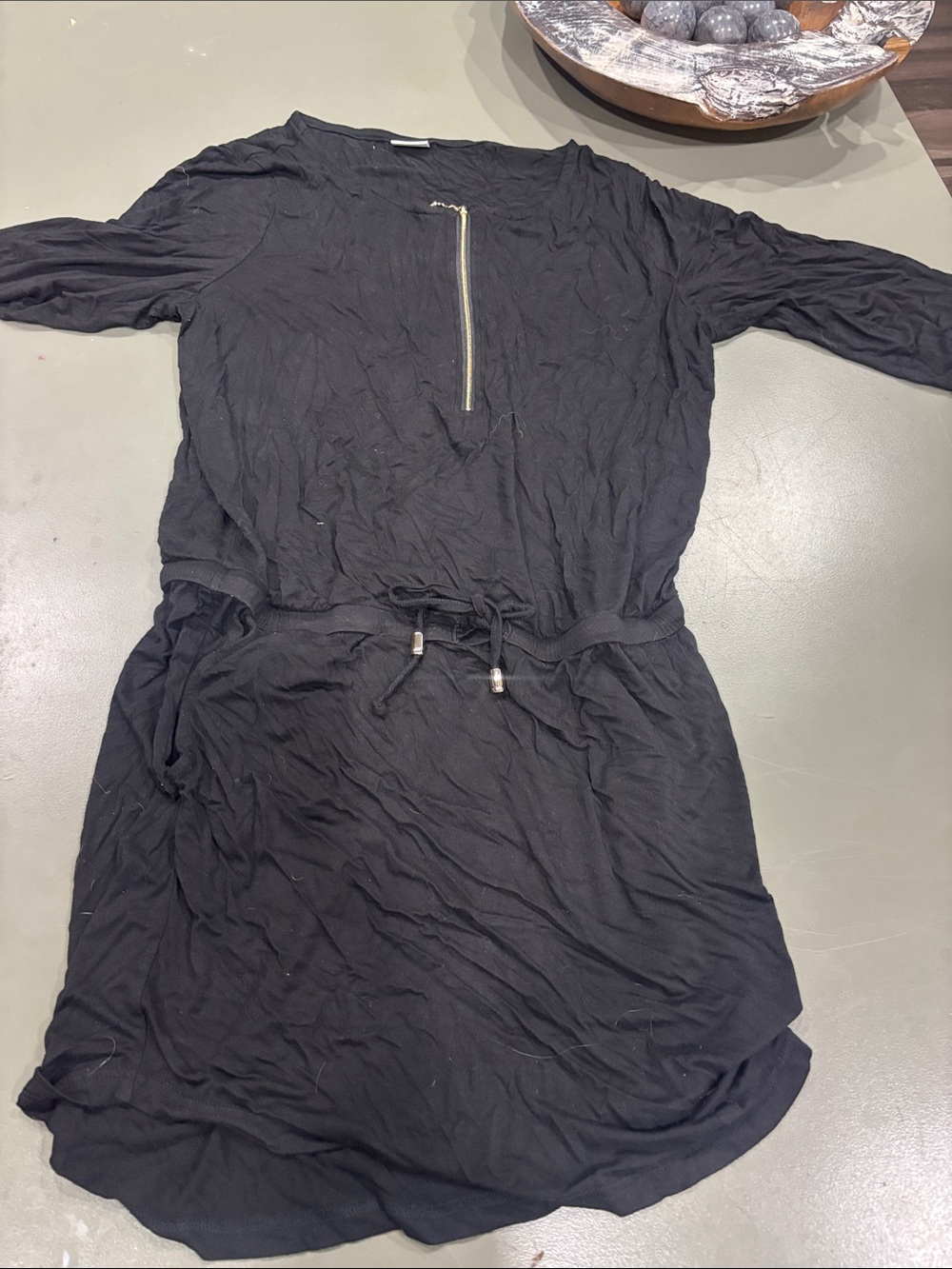 Black Drawstring Swim Cover-Up with Front Zip